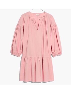 Madewell Pink Balloon-Sleeve Tiered Mini Dress
